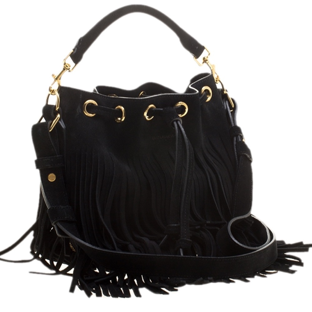 Saint Laurent Black Suede Fringed Bucket Bag - Picture 8 of 8